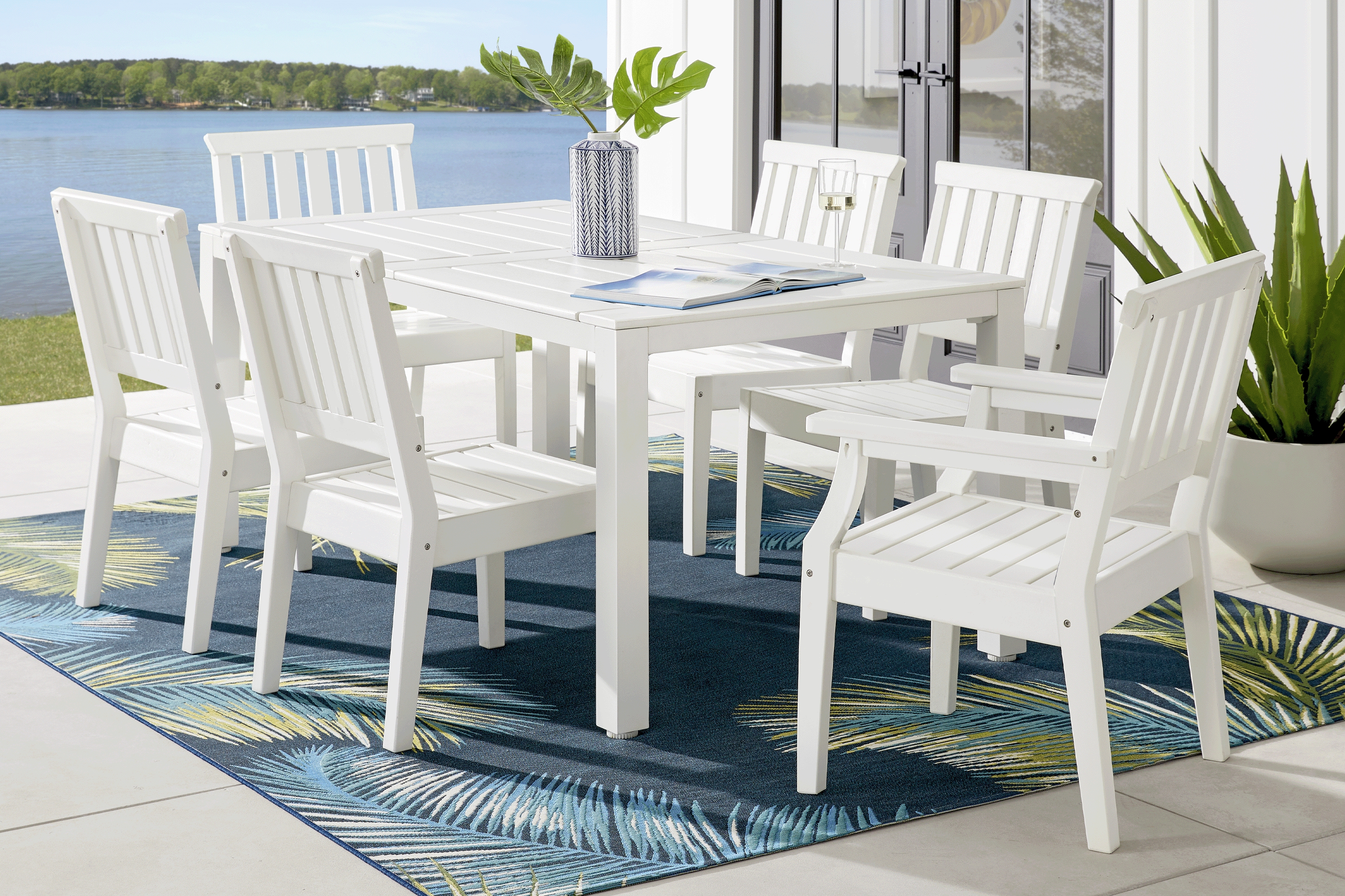 Eastlake White 7 Pc 71 in. Rectangle Outdoor Dining Set - Thumbnail - Image 1