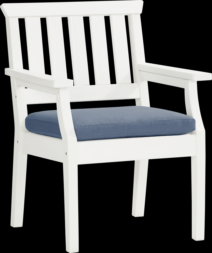 Eastlake White Outdoor Arm Chair with Blueberry Cushion - Thumbnail - Image 1