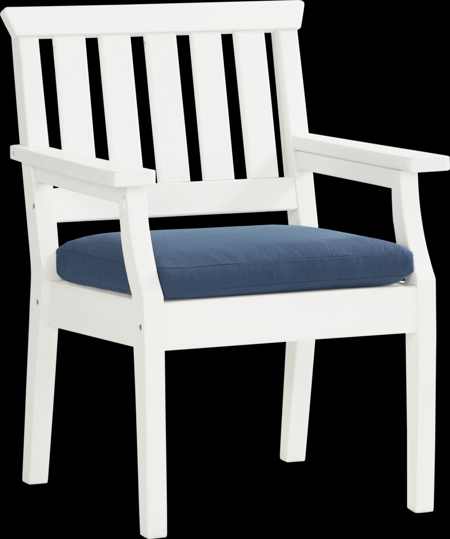 Eastlake White Outdoor Arm Chair with Ocean Cushion - Thumbnail - Image 1