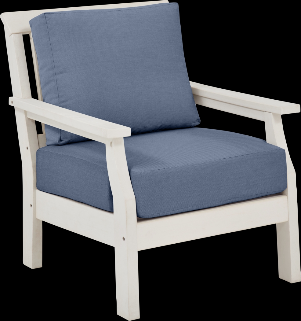 Eastlake White 4 Pc Outdoor Seating Set with Blueberry Cushions - Thumbnail - Image 5