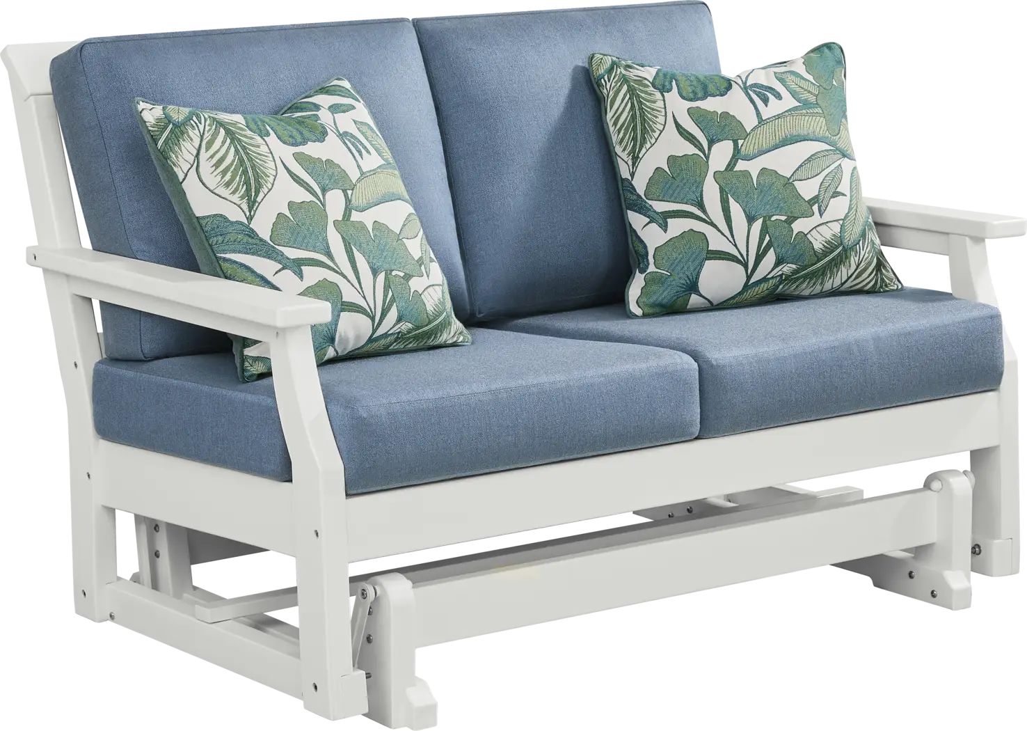 Eastlake White Outdoor Glider Loveseat with Blueberry Cushions - Thumbnail - Image 2