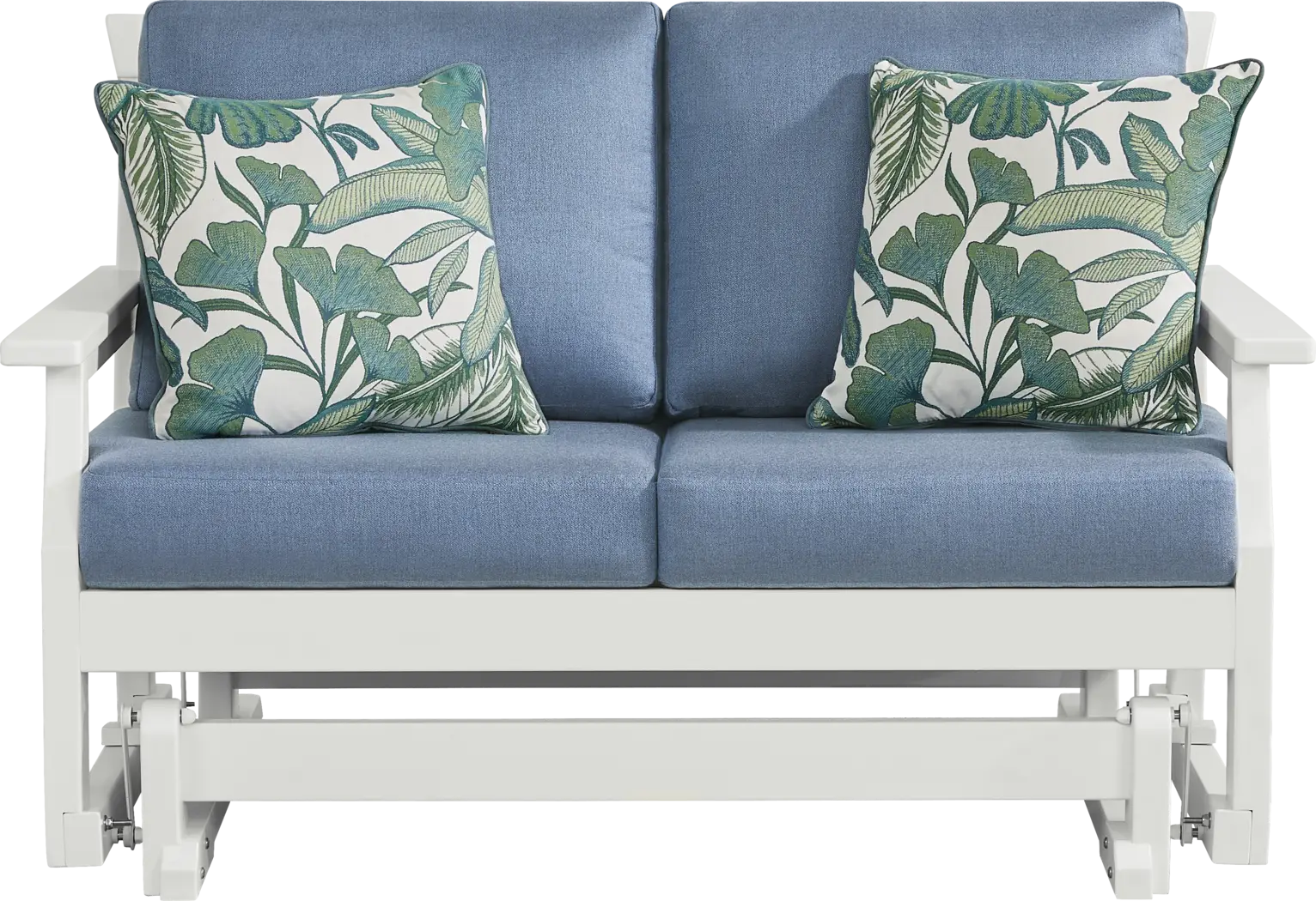 Eastlake White Outdoor Glider Loveseat with Blueberry Cushions - Thumbnail - Image 1