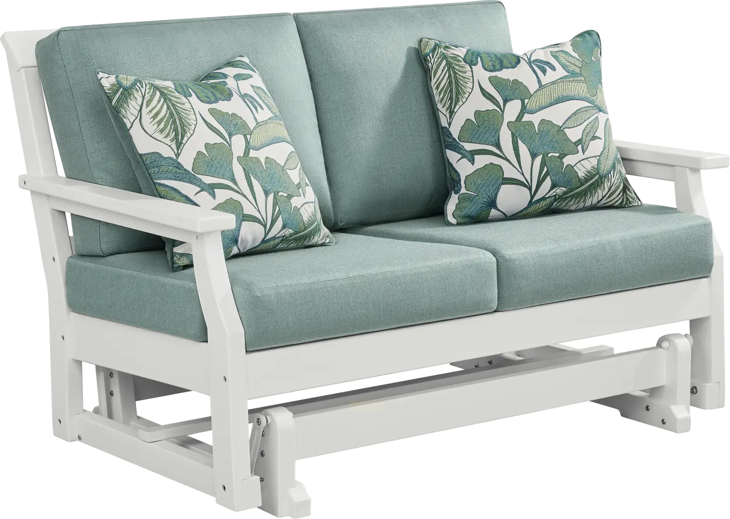 Eastlake White Outdoor Glider Loveseat with Breeze Cushions - Thumbnail - Image 2