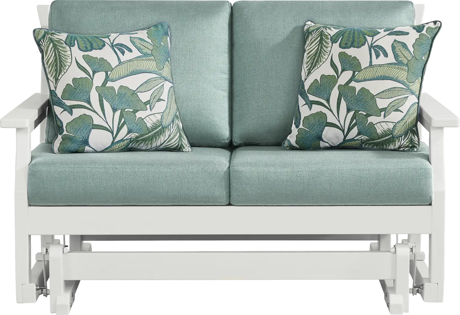 Eastlake White Outdoor Glider Loveseat with Breeze Cushions - Thumbnail - Image 1