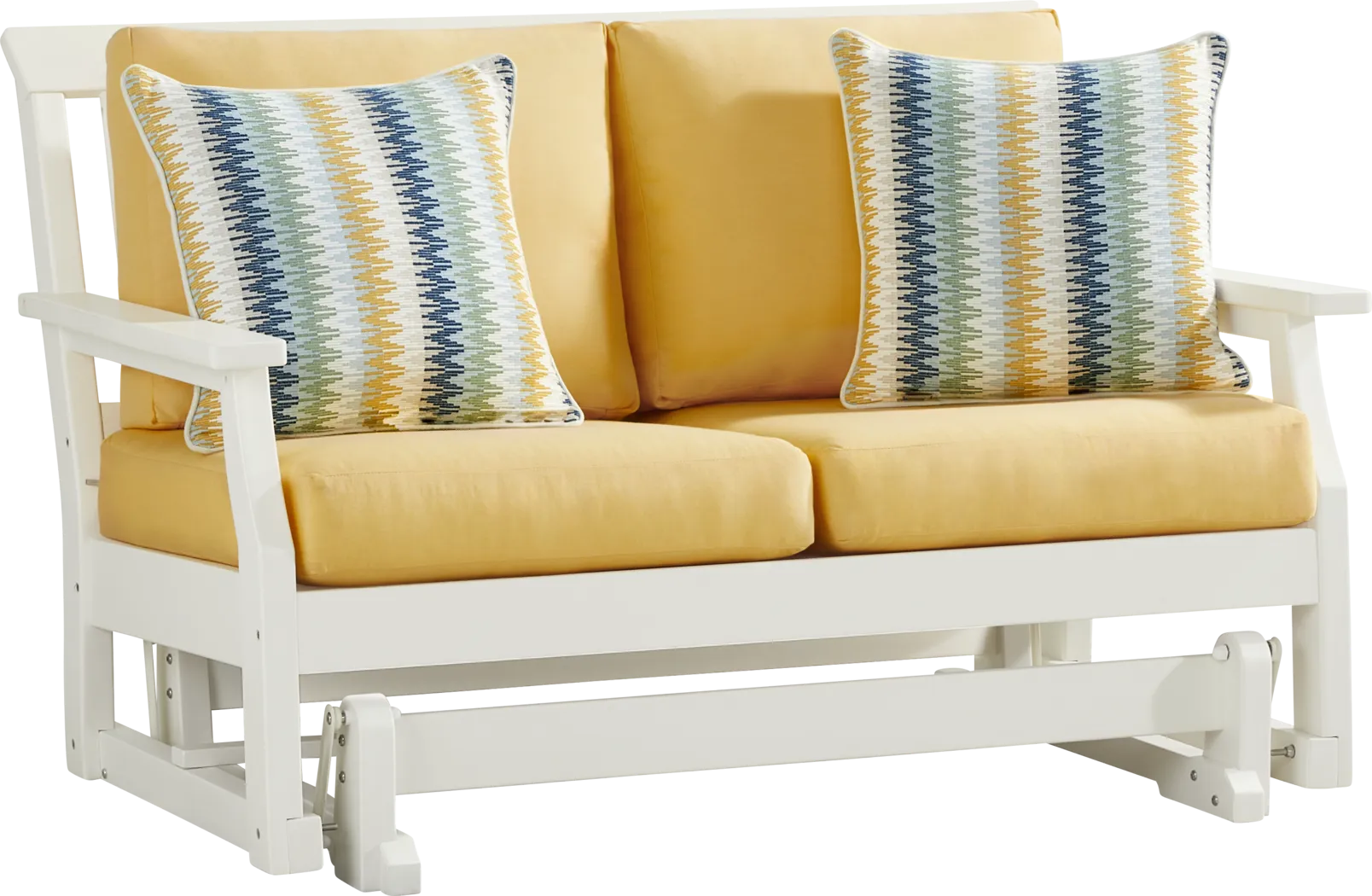 Eastlake White Outdoor Glider Loveseat with Buttercup Cushions - Thumbnail - Image 2