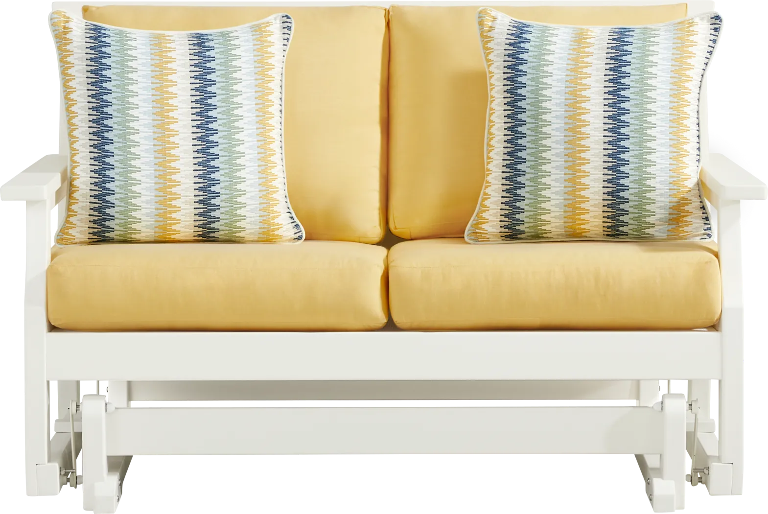 Eastlake White Outdoor Glider Loveseat with Buttercup Cushions - Thumbnail - Image 1