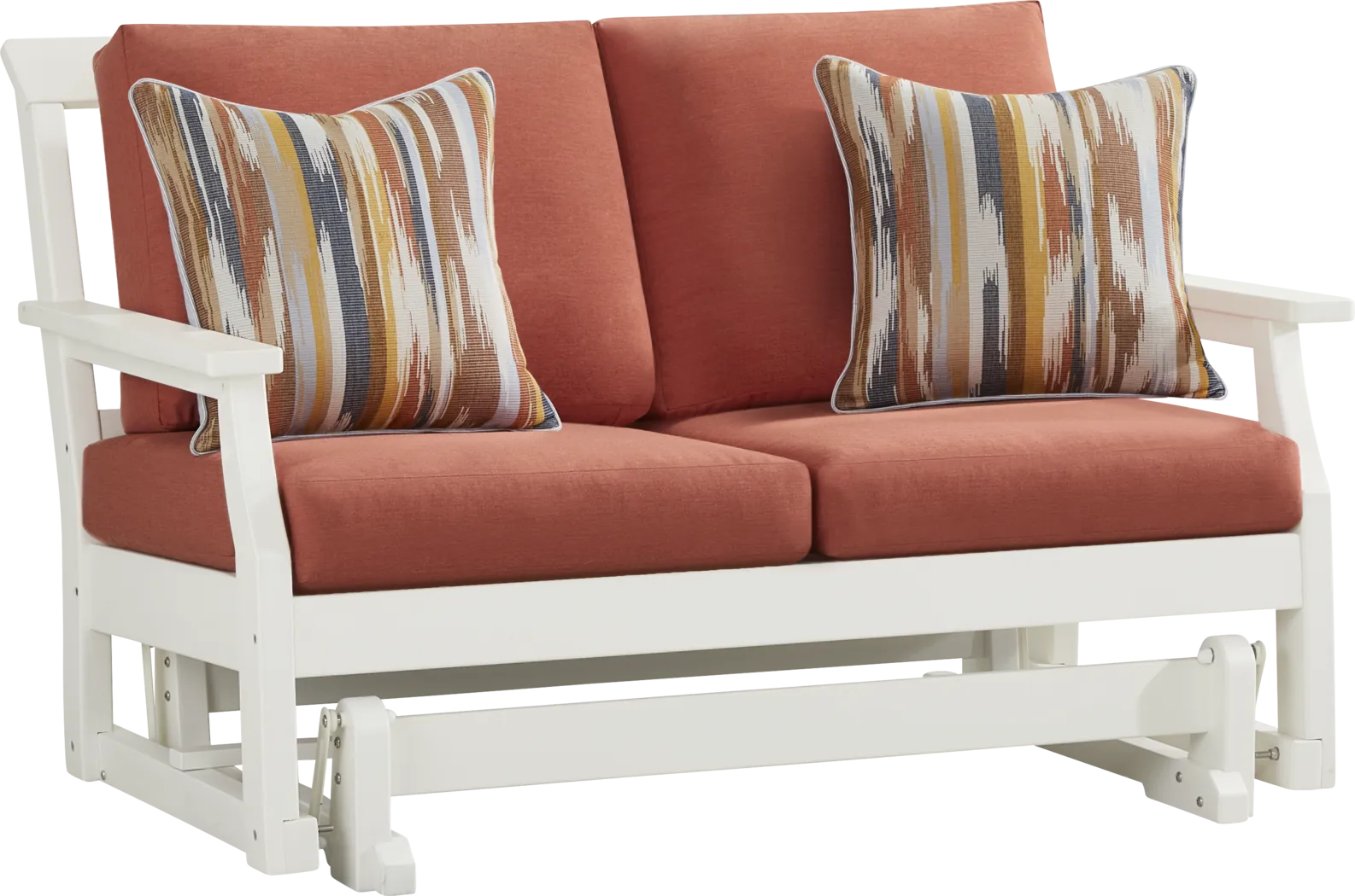 Eastlake White Outdoor Glider Loveseat with Persimmon Cushions - Thumbnail - Image 2