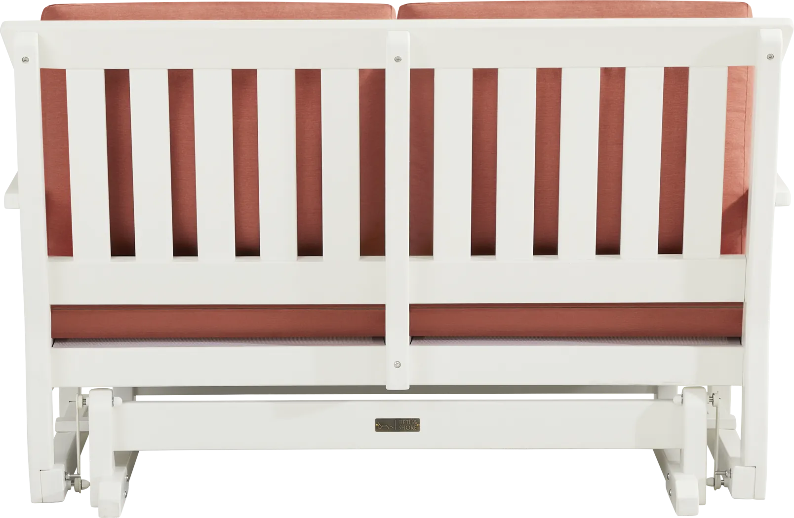 Eastlake White Outdoor Glider Loveseat with Persimmon Cushions - Thumbnail - Image 3