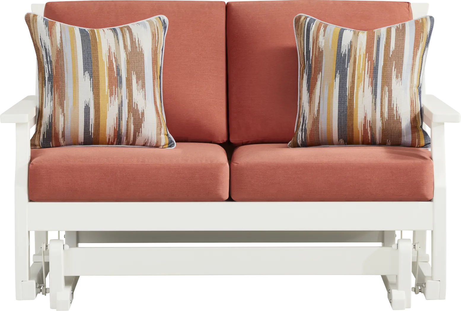 Eastlake White Outdoor Glider Loveseat with Persimmon Cushions - Thumbnail - Image 1