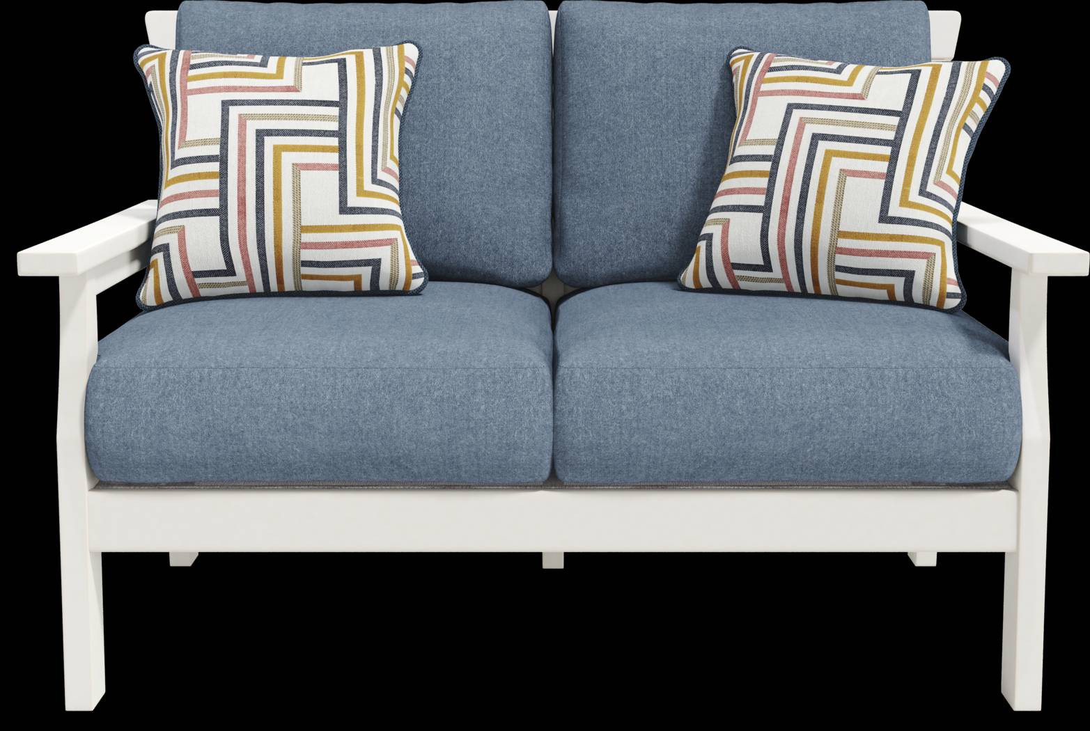 Eastlake White Outdoor Loveseat with Agean Cushions - Thumbnail - Image 1