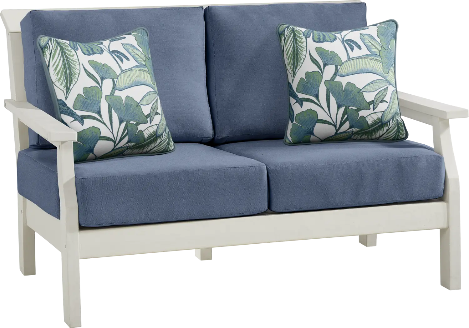 Eastlake White Outdoor Loveseat with Blueberry Cushions - Thumbnail - Image 2