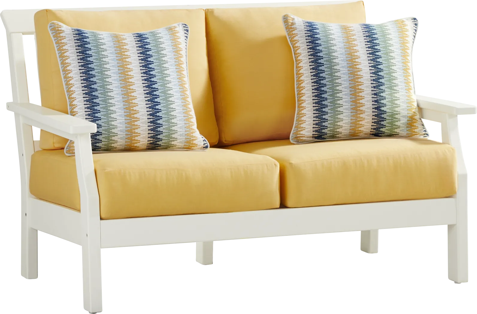 Eastlake White Outdoor Loveseat with Buttercup Cushions - Thumbnail - Image 2