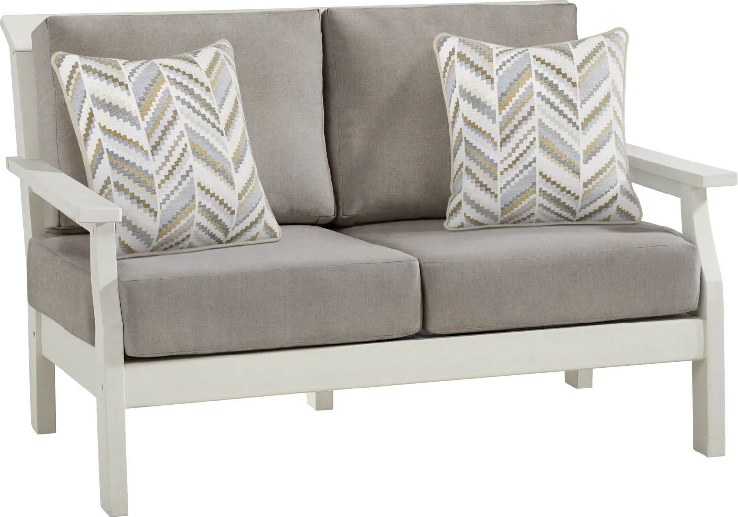 Eastlake White Outdoor Loveseat with Mushroom Cushions - Thumbnail - Image 2