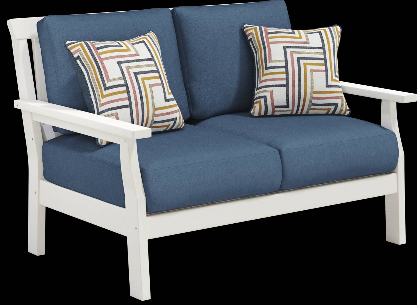 Eastlake White Outdoor Loveseat with Ocean Cushions - Thumbnail - Image 2