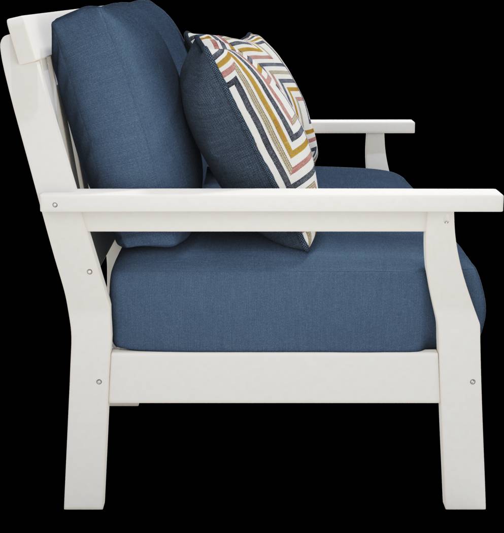 Eastlake White Outdoor Loveseat with Ocean Cushions - Thumbnail - Image 3