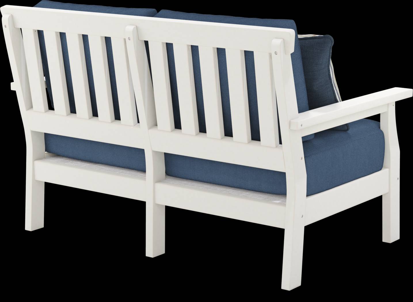 Eastlake White Outdoor Loveseat with Ocean Cushions - Thumbnail - Image 4