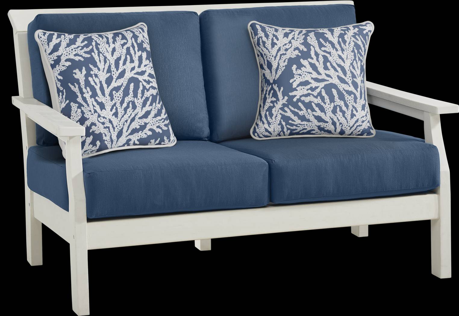 Eastlake White Outdoor Loveseat with Ocean Cushions - Thumbnail - Image 2