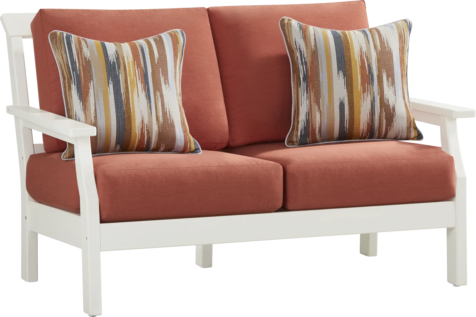 Eastlake White Outdoor Loveseat with Persimmon Cushions - Thumbnail - Image 2