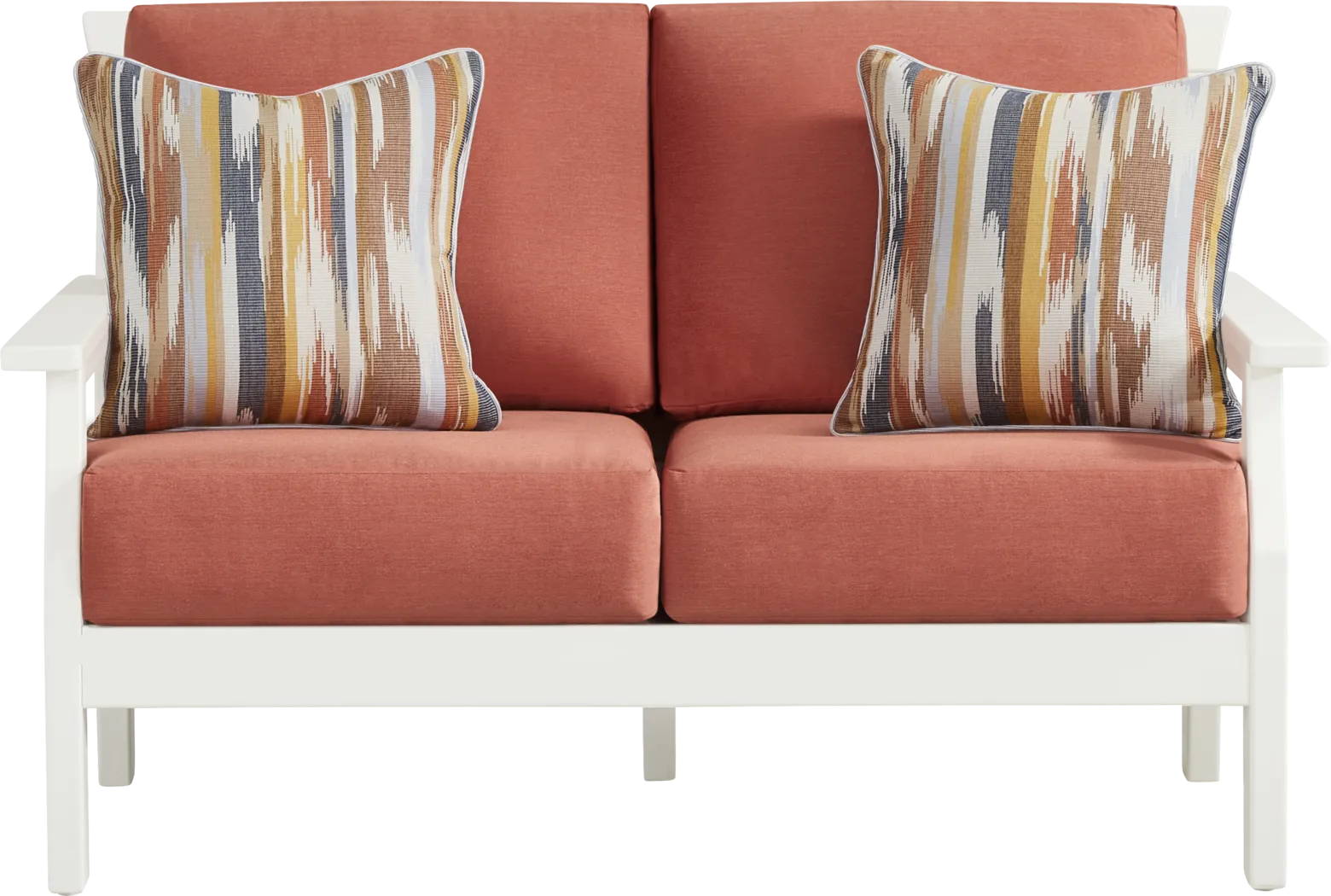 Eastlake White Outdoor Loveseat with Persimmon Cushions - Thumbnail - Image 1