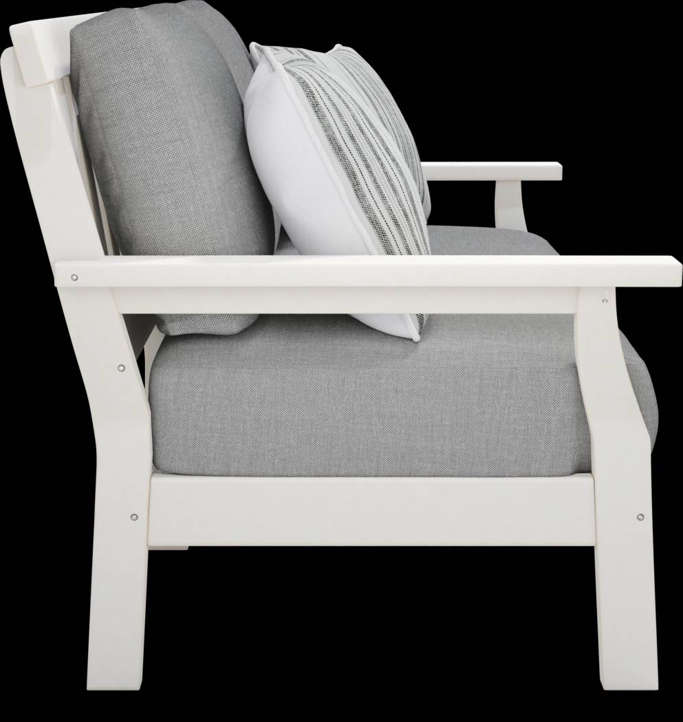 Eastlake White 4 Pc Outdoor Loveseat Seating Set with Pewter Cushions - Thumbnail - Image 4