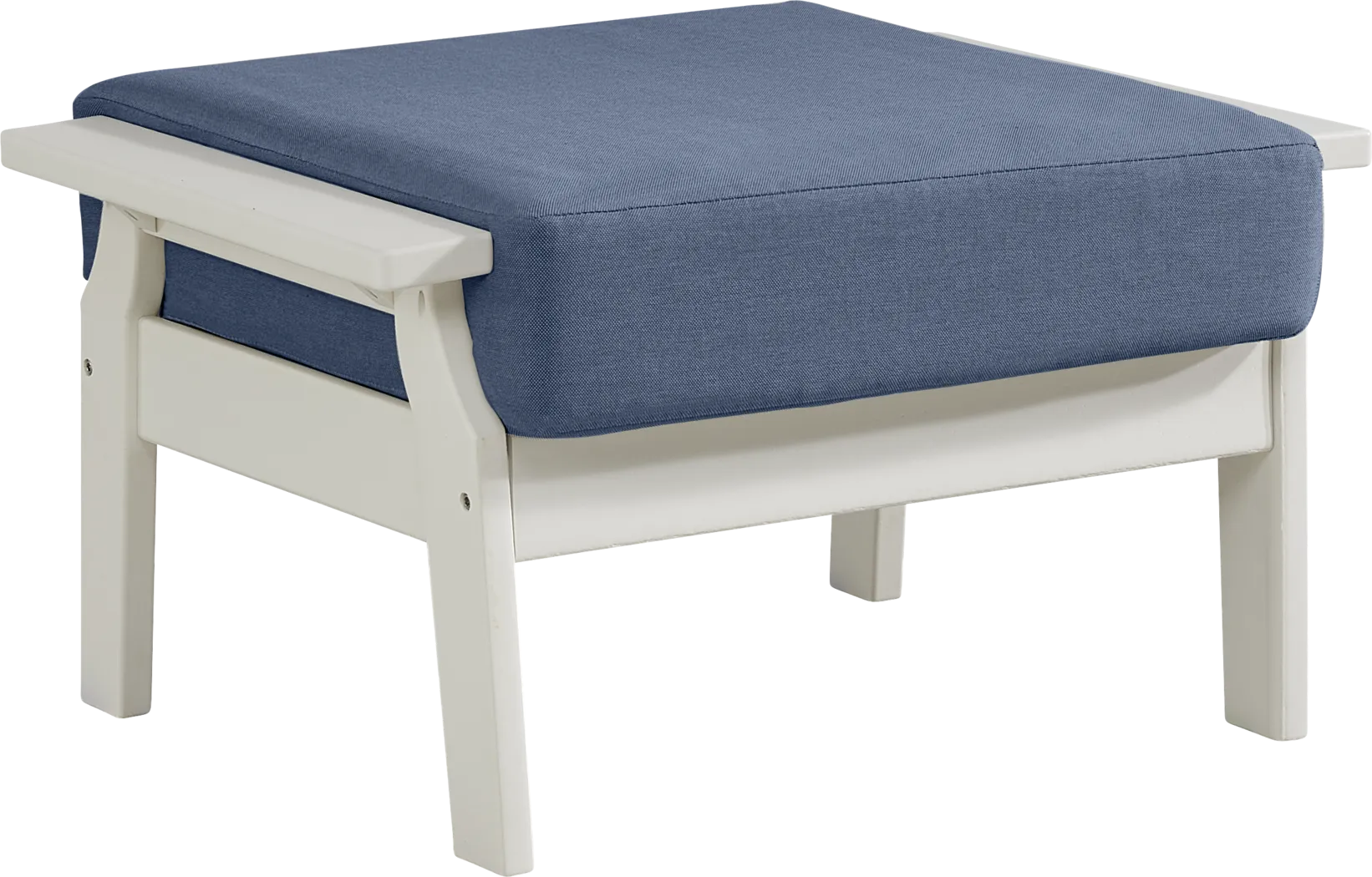 Eastlake White Outdoor Ottoman with Blueberry Cushion - Thumbnail - Image 1