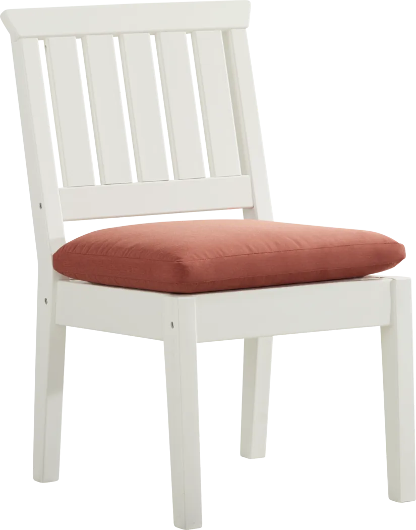 Eastlake White 5 Pc 71 in. Rectangle Outdoor Dining Set with Persimmon Cushions - Thumbnail - Image 4