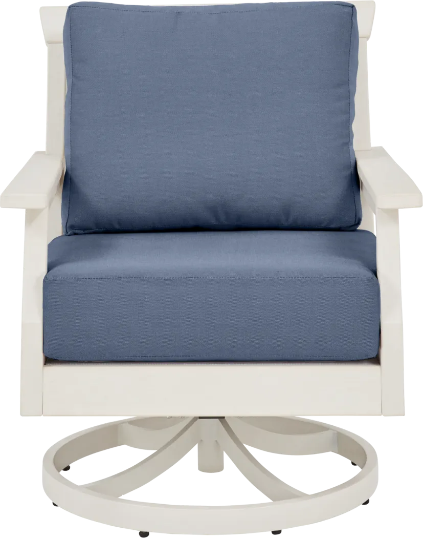 Eastlake White Outdoor Swivel Rocker Chair with Blueberry Cushions - Thumbnail - Image 2