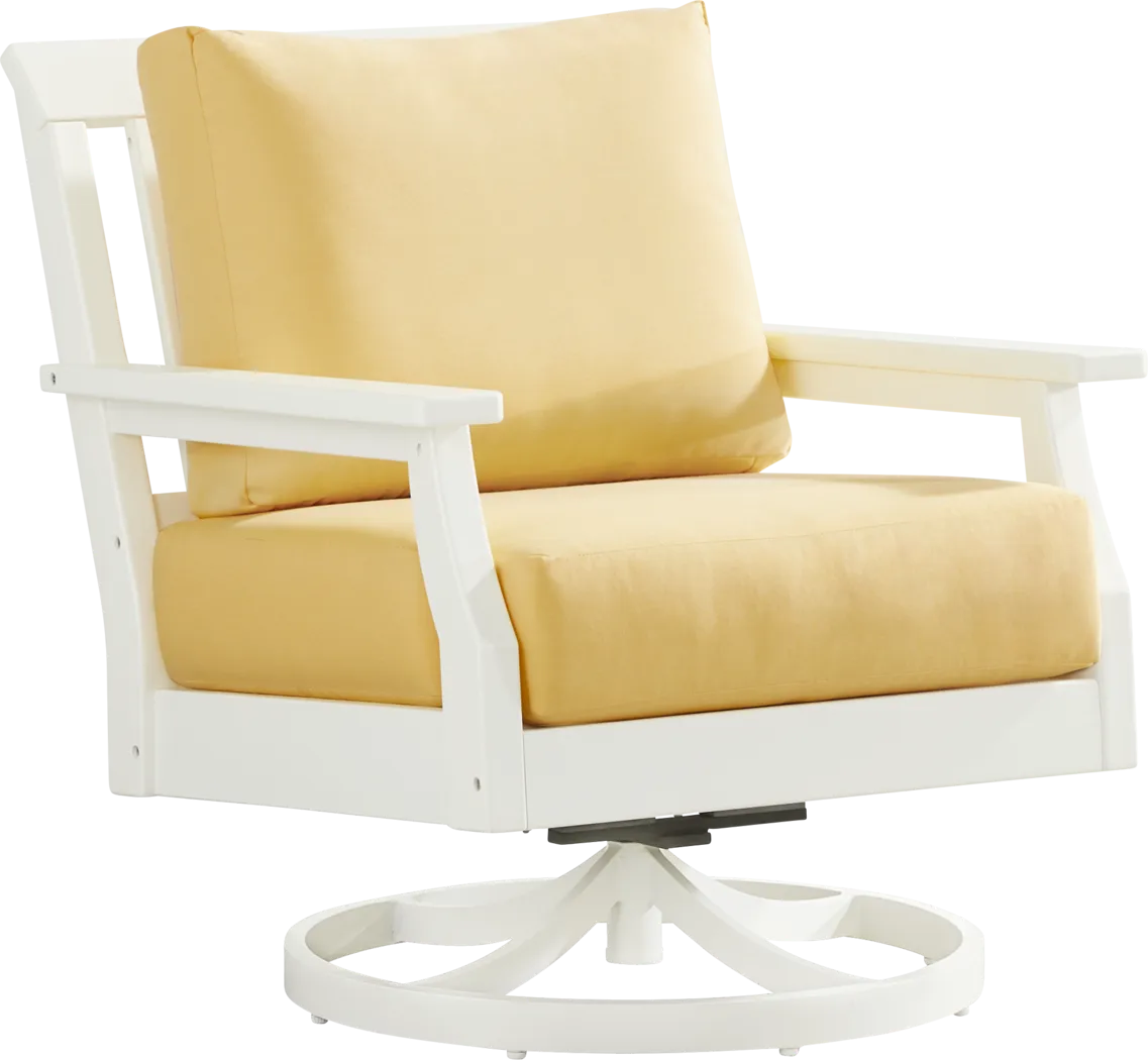 Eastlake White Outdoor Swivel Rocker Chair with Buttercup Cushions - Thumbnail - Image 1