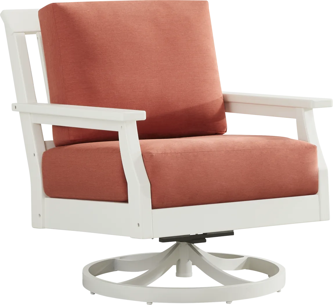 Eastlake White Outdoor Swivel Rocker Chair with Persimmon Cushions - Thumbnail - Image 1