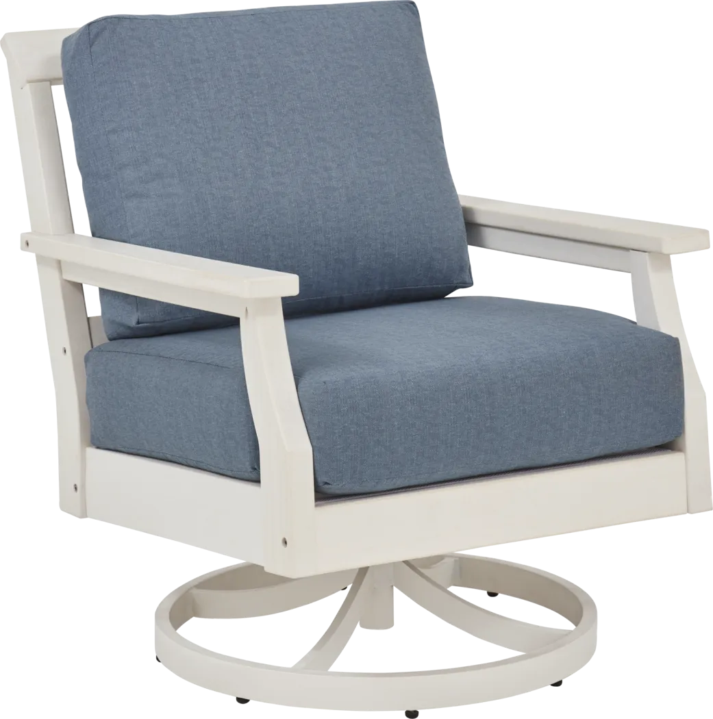 Eastlake White Outdoor Swivel Rocker Chair with Agean Cushion - Thumbnail - Image 1