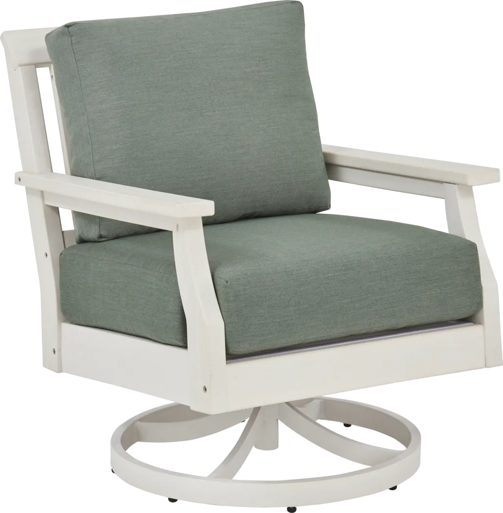 Eastlake White Outdoor Swivel Rocker Chair with Jade Cushion - Thumbnail - Image 1