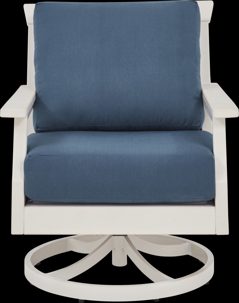 Eastlake White Outdoor Swivel Rocker Chair with Ocean Cushion - Thumbnail - Image 2