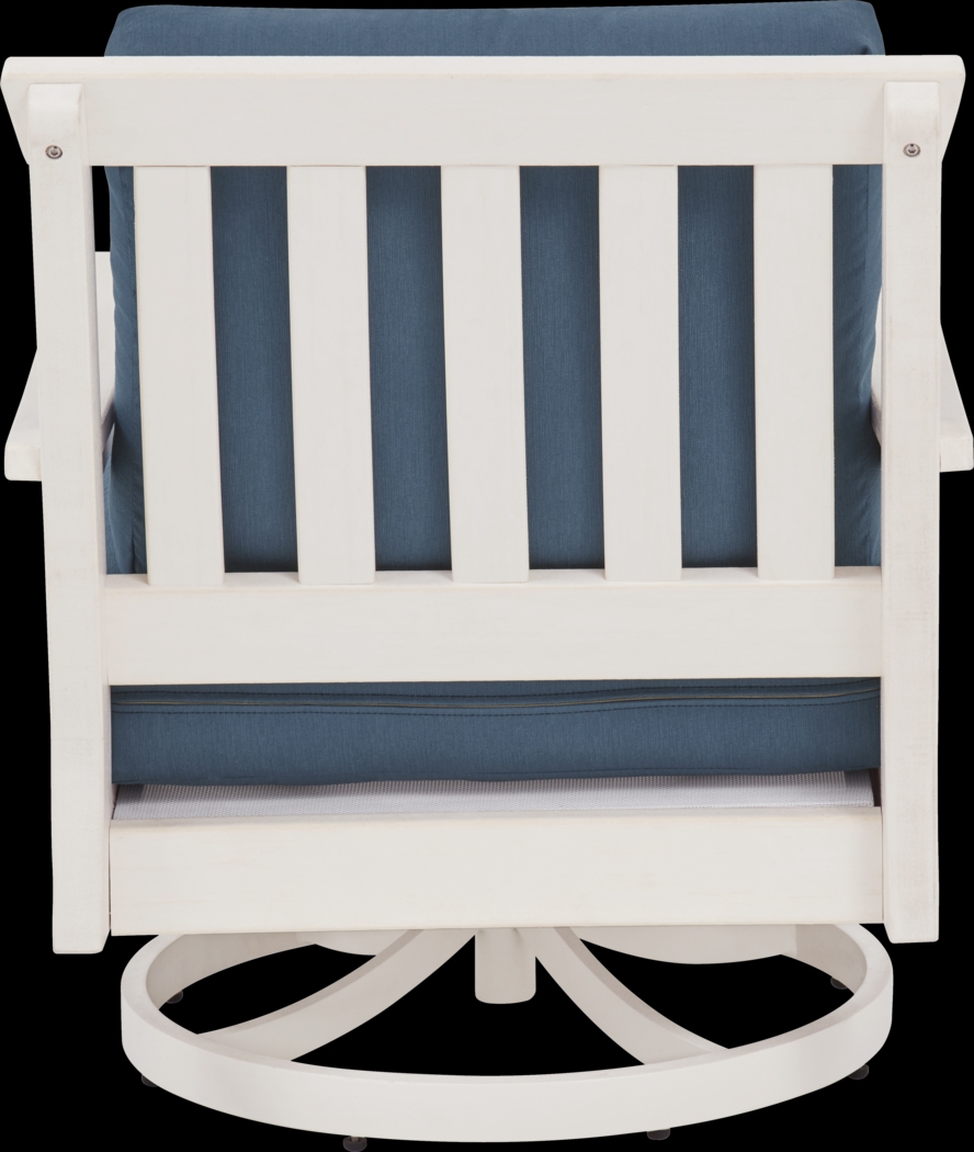 Eastlake White Outdoor Swivel Rocker Chair with Ocean Cushion - Thumbnail - Image 3