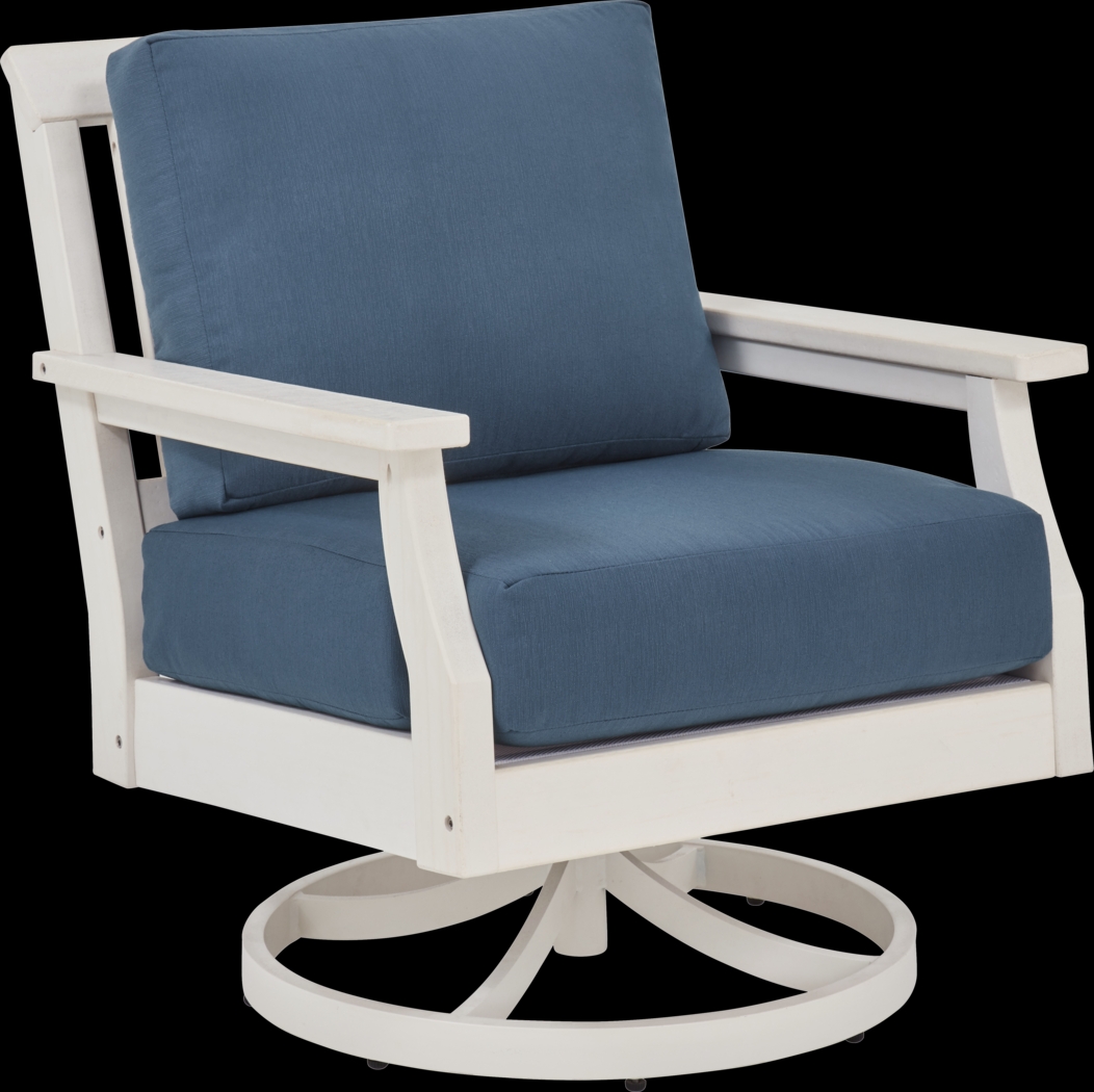 Eastlake White Outdoor Swivel Rocker Chair with Ocean Cushion - Thumbnail - Image 1