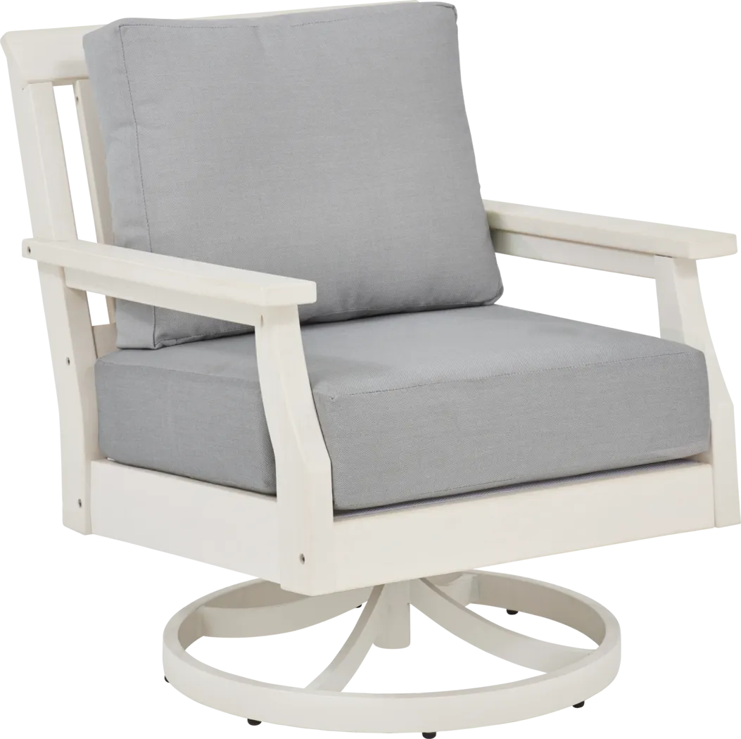 Eastlake White Outdoor Swivel Rocker Chair with Pewter Cushion - Thumbnail - Image 1