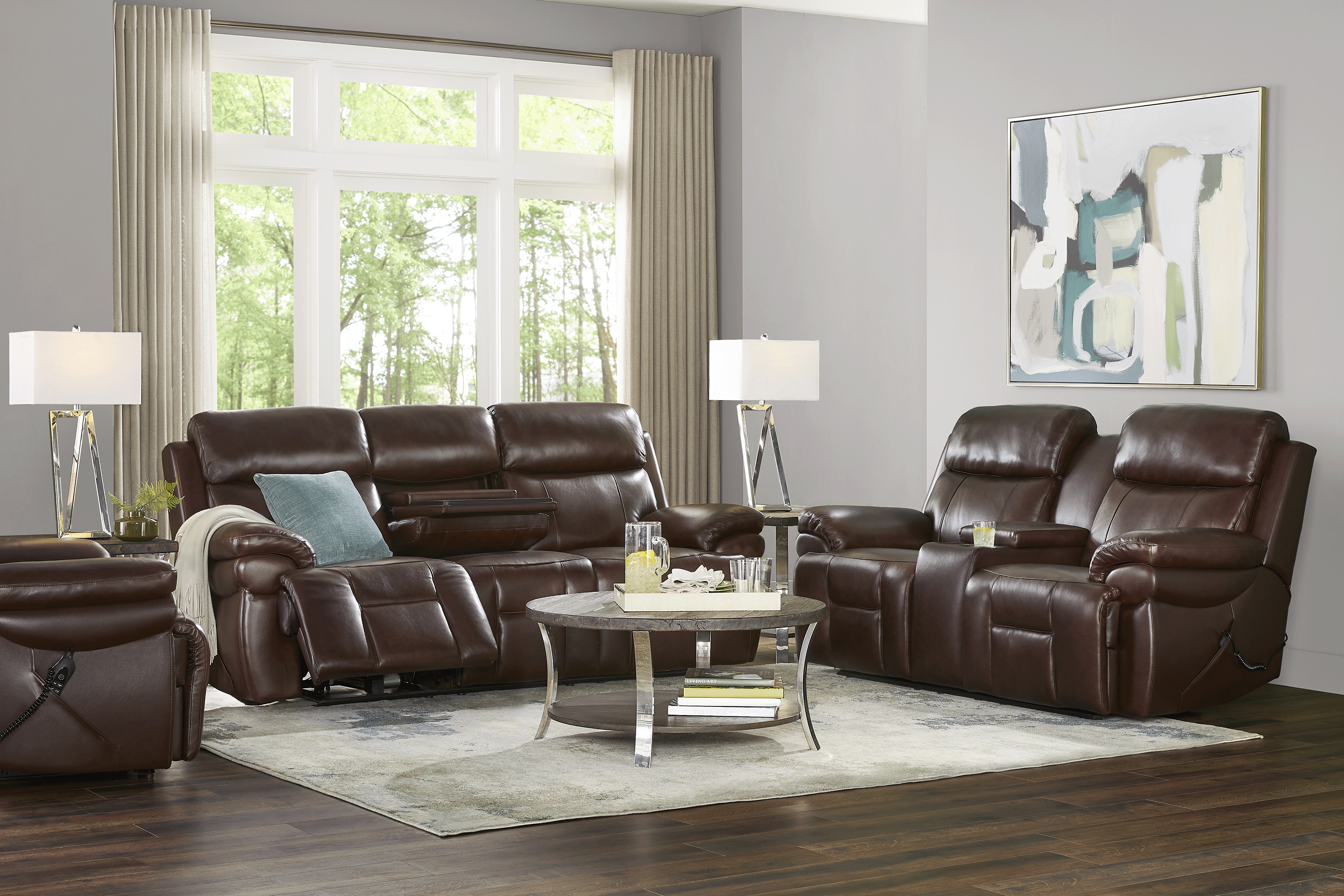Eastmann Chocolate Leather 3 Pc Triple Power Reclining Living Room with Air Massage - Thumbnail - Image 1