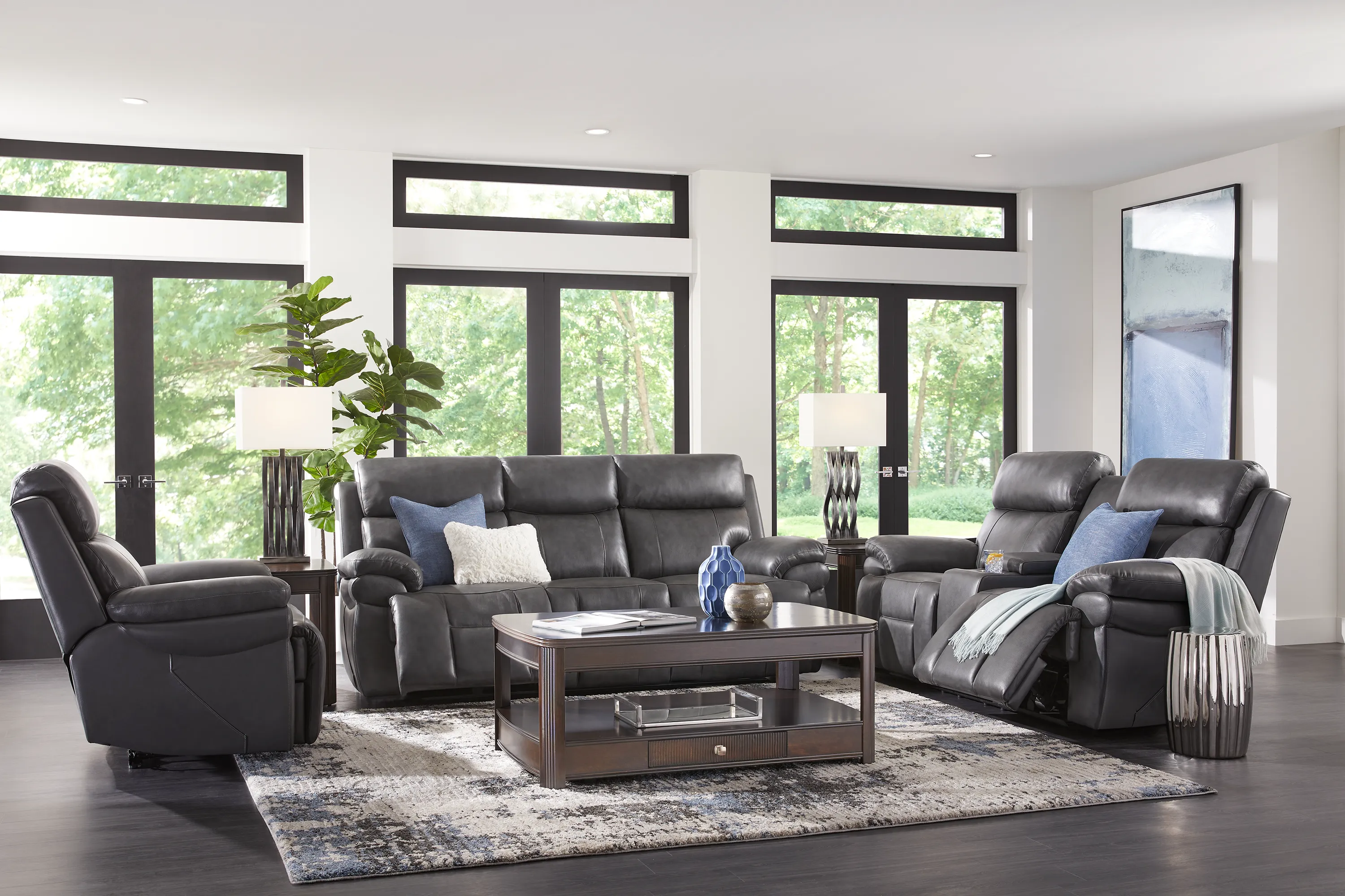 Eastmann Gray Leather 5 Pc Triple Power Reclining Living Room with Air Massage - Thumbnail - Image 1