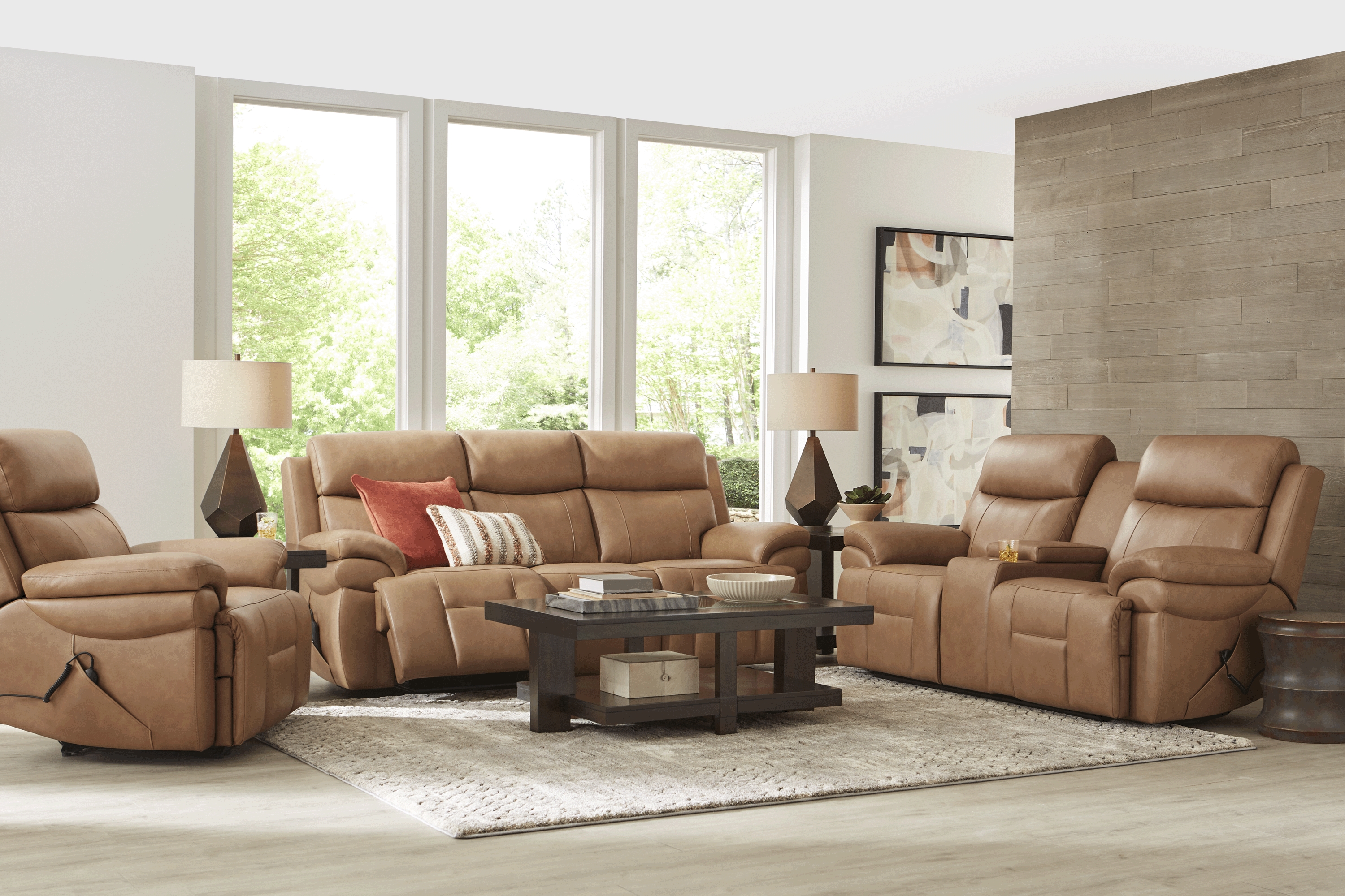 Eastmann Saddle Leather 5 Pc Triple Power Reclining Living Room with Air Massage - Thumbnail - Image 1