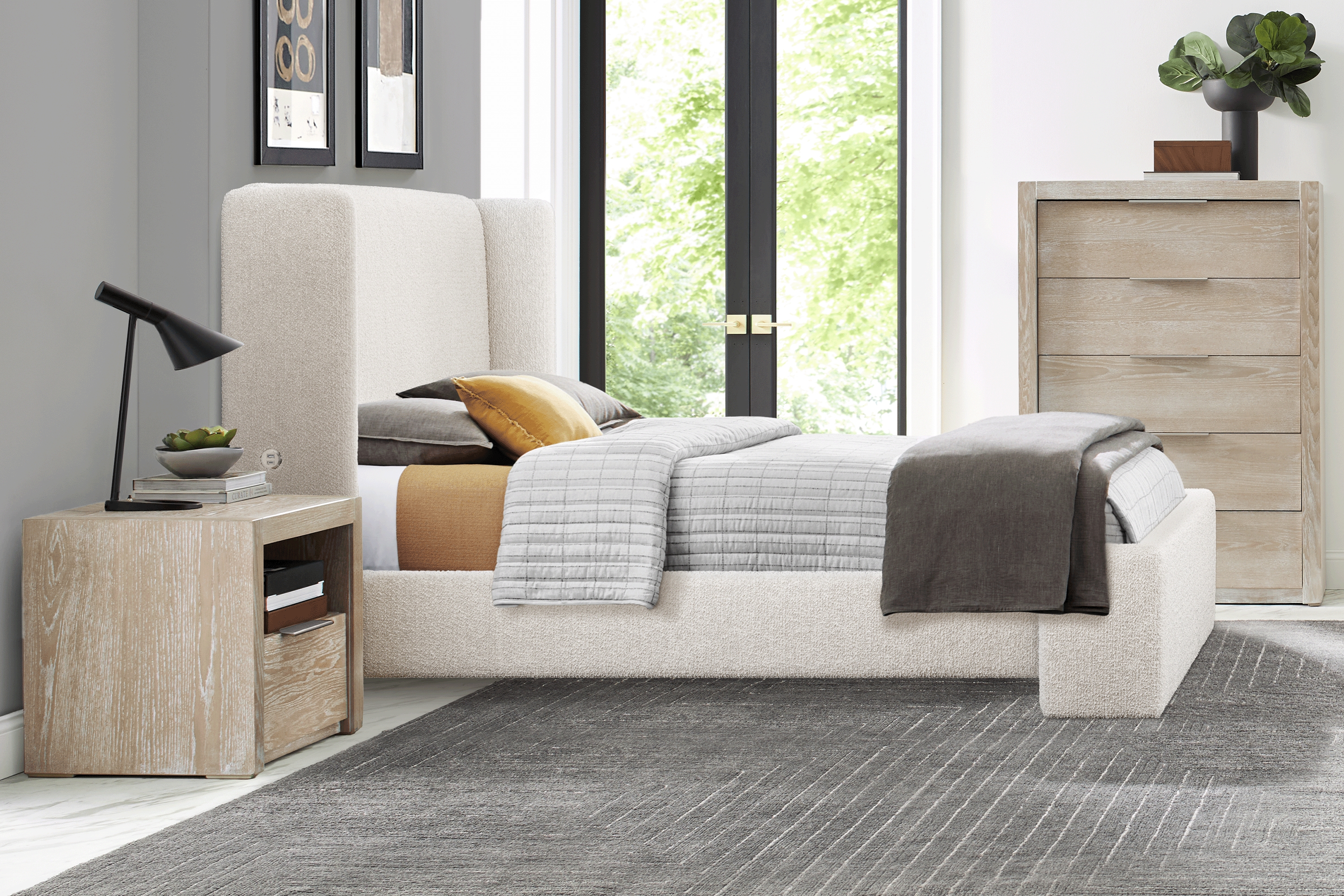 Easton Park Natural 5 Pc Bedroom with Sydney White King Upholstered Bed - Thumbnail - Image 1