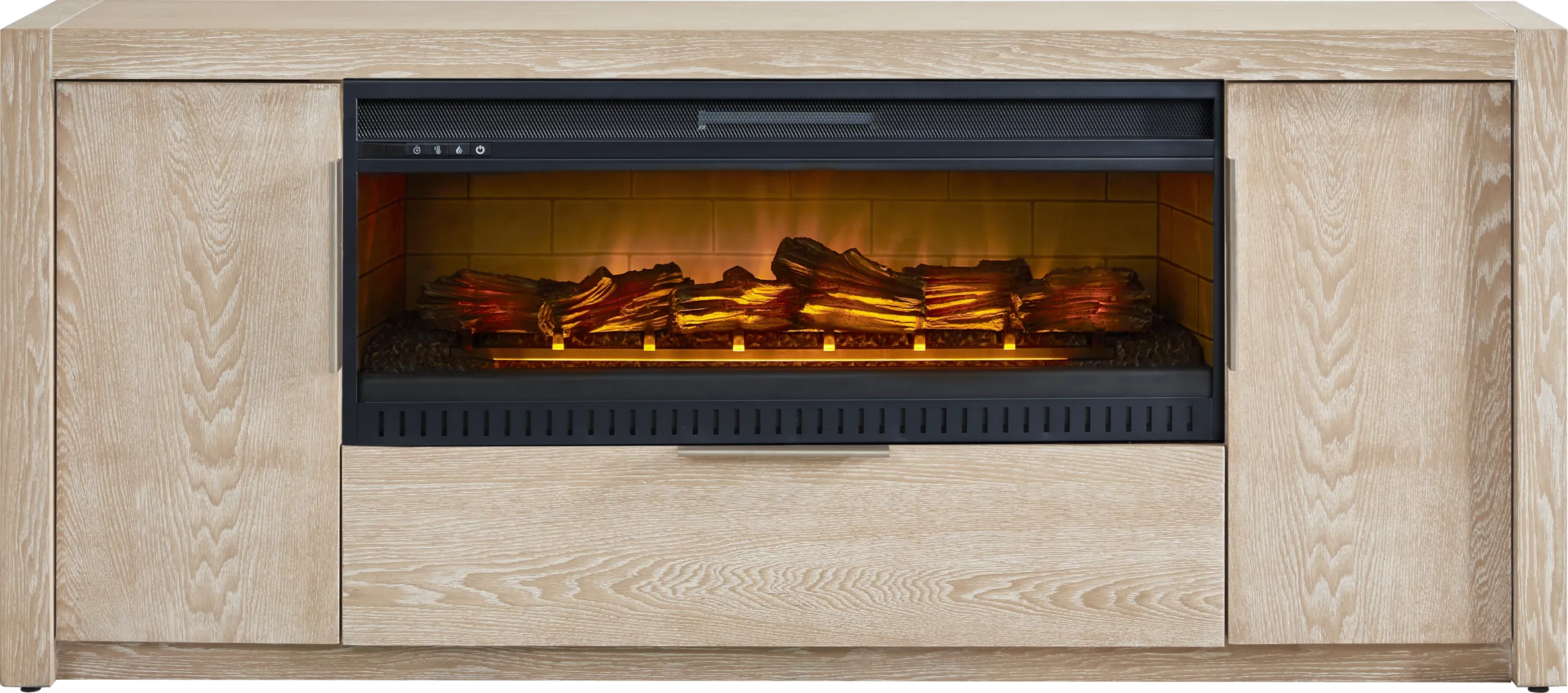 Easton Park Natural 74 in. Console with Electric Log Fireplace - Thumbnail - Image 1