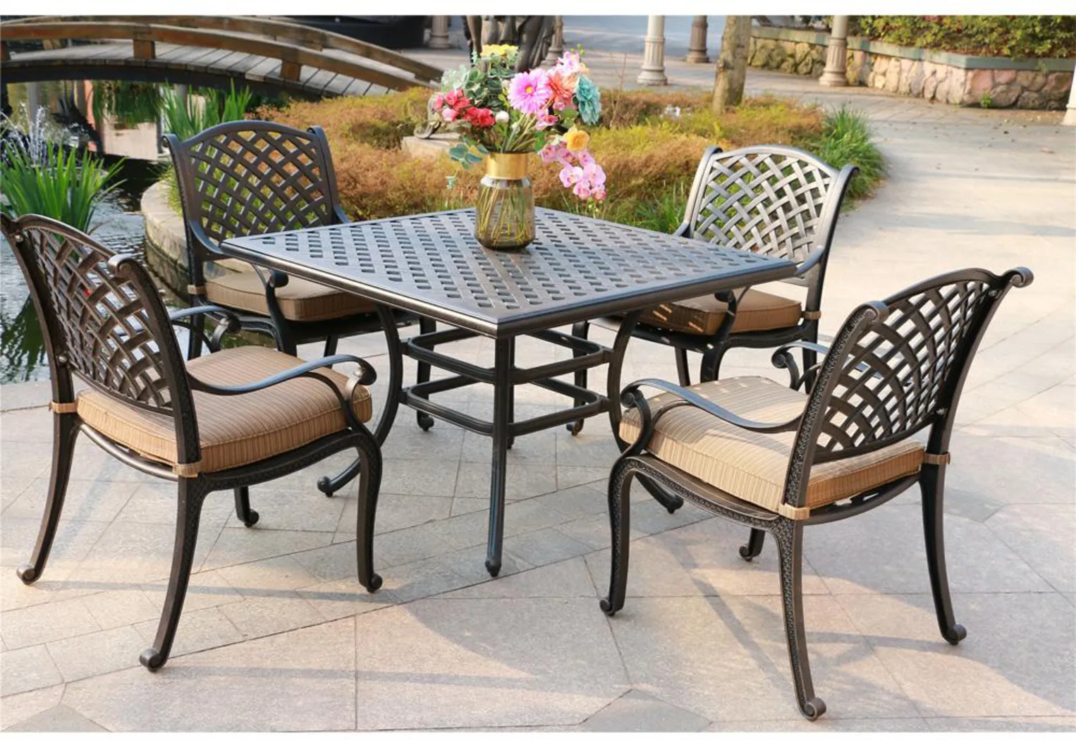 Eastport Manor Bronze 5 Pc Outdoor Square Dining Set - Thumbnail - Image 1