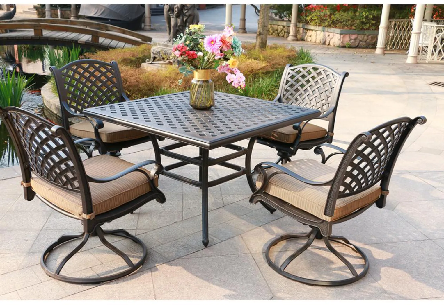 Eastport Manor Bronze 5 Pc Outdoor Square Dining Set - Thumbnail - Image 1