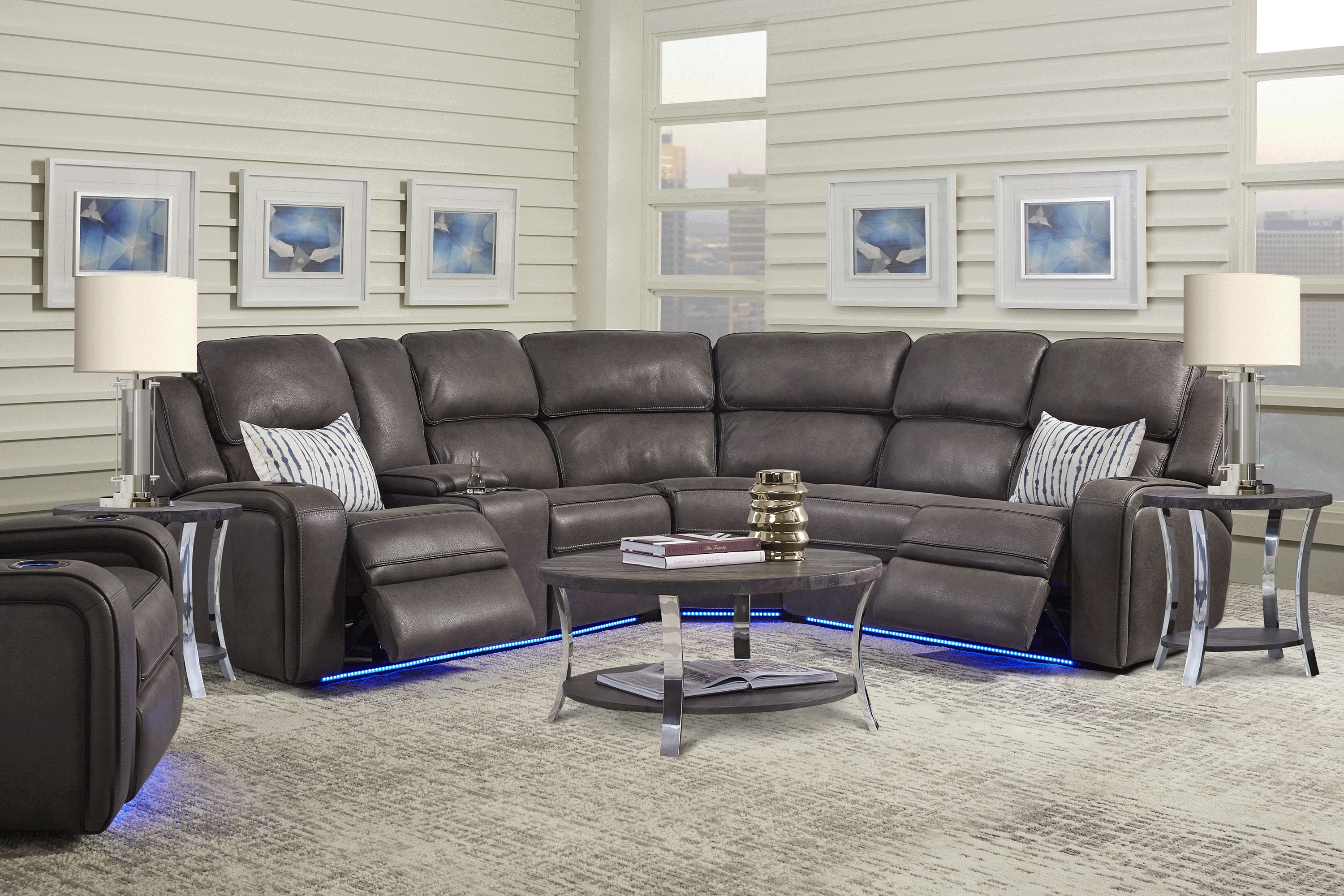 Eastview Charcoal 6 Pc Dual Power Reclining Sectional Living Room - Thumbnail - Image 1