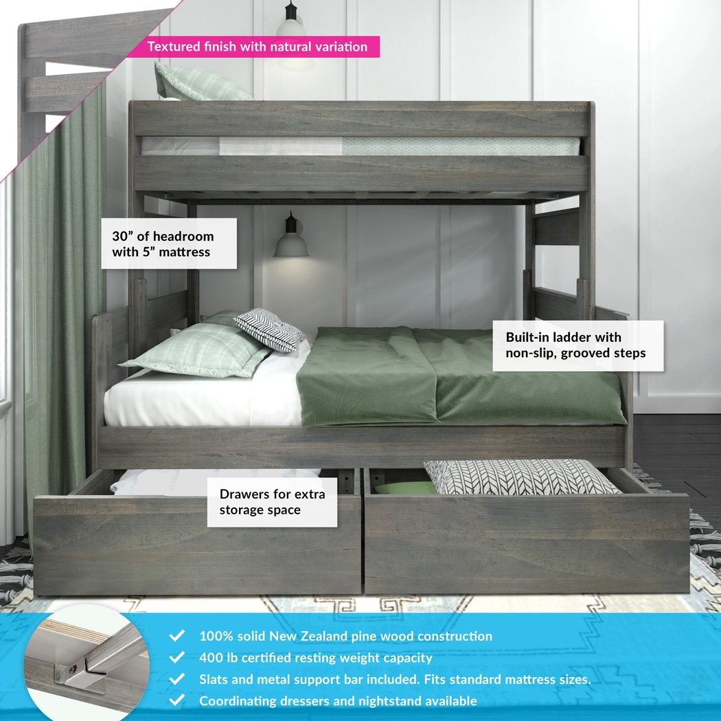 Kids Eastwick Gray Twin/Full Bunk Bed with Storage Drawers - Thumbnail - Image 3