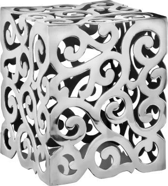 Paisley Square Silver Accent Stool