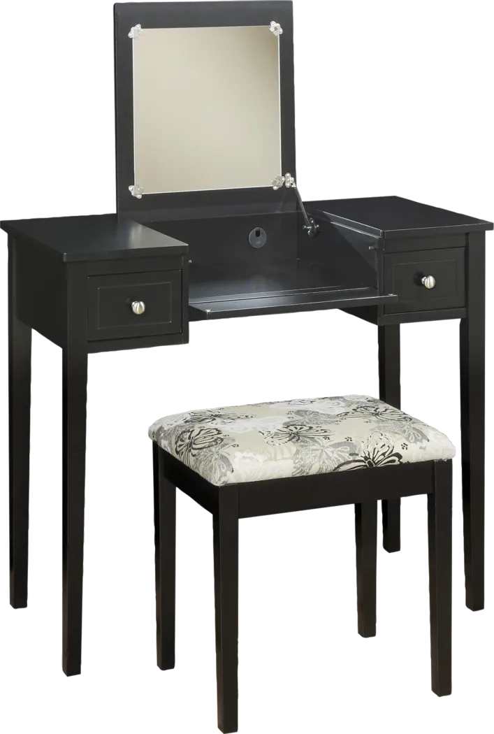 Eden Falls Black Vanity, Mirror and Stool Set - Thumbnail - Image 1