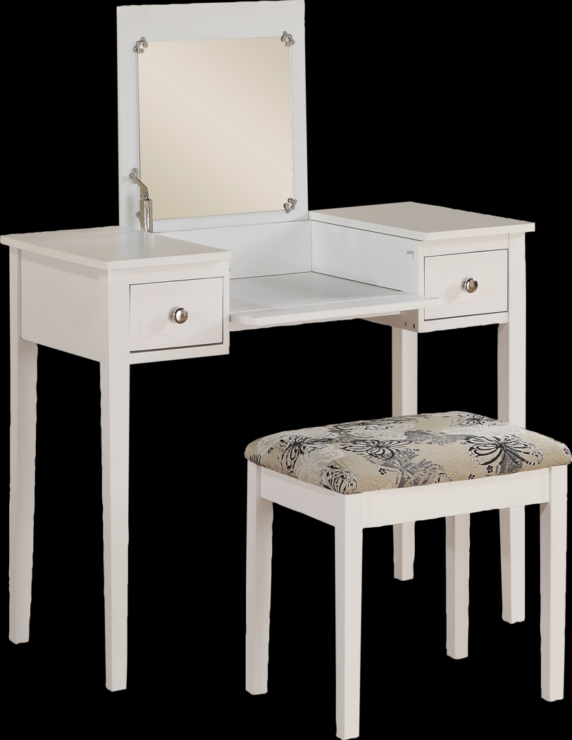 Eden Falls White Vanity, Mirror and Stool Set - Thumbnail - Image 1