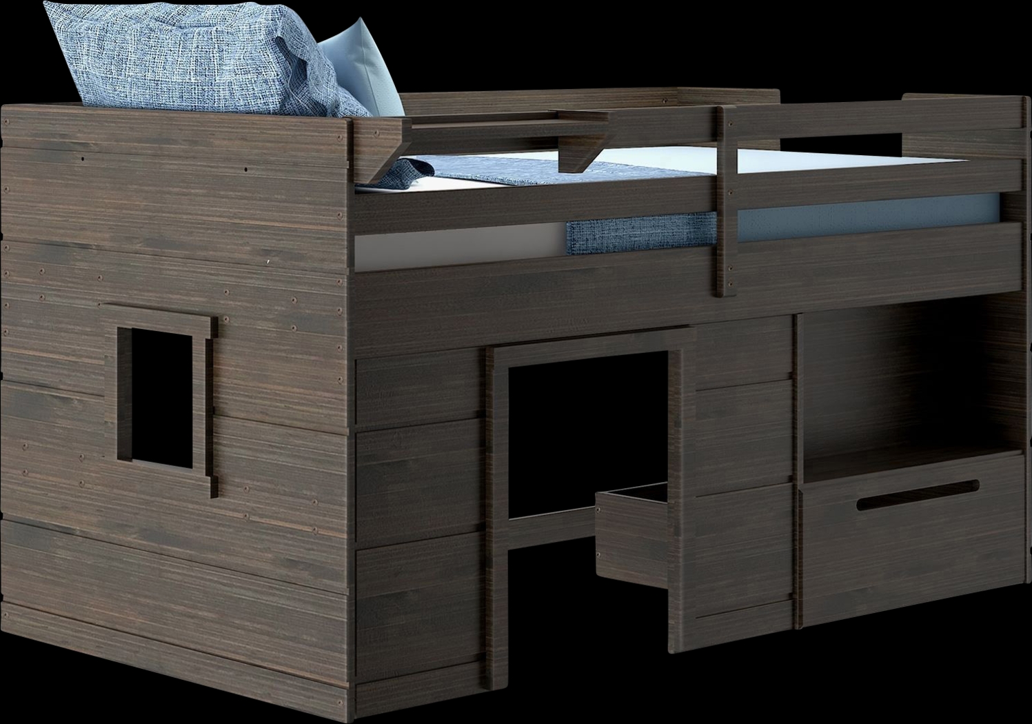 Kids Edenberry Brown Twin Loft Bed with 1 Drawer - Thumbnail - Image 2