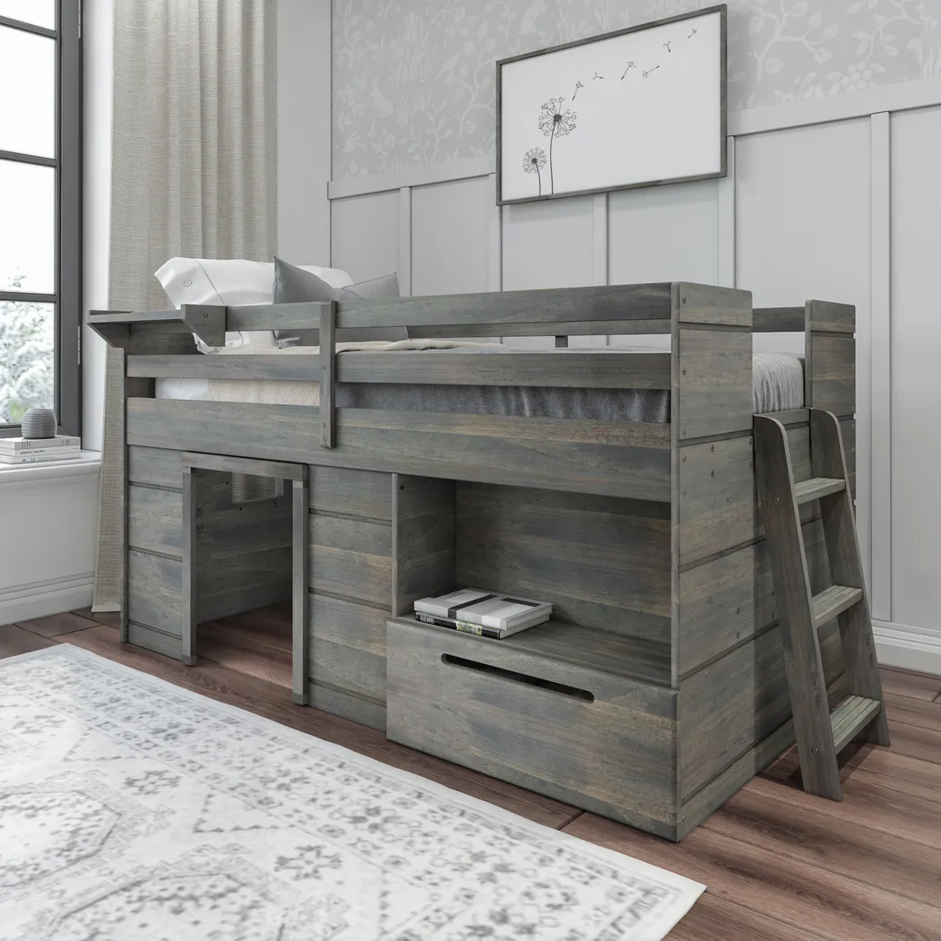Kids Edenberry Gray Twin Loft Bed with 1 Drawer - Thumbnail - Image 1