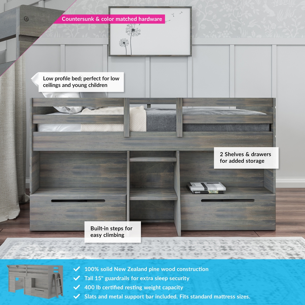 Kids Edenberry Gray Twin Loft Bed with 2 Drawers - Thumbnail - Image 3